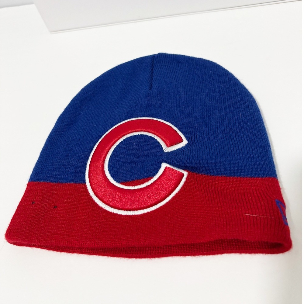 New Era Beanie Men OS Blue Red Chicago Cubs MLB Cuff Knit Hat Raised Logo